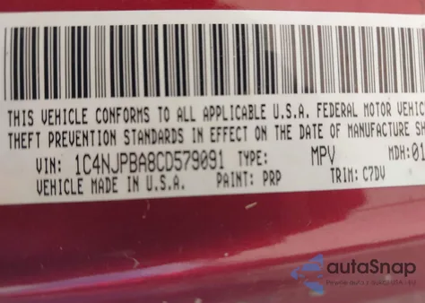 2012 Jeep Patriot Sport из США, поврежденный, VIN 1C4NJPBA8CD579091